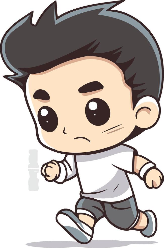 Angry little boy running cartoon illustration. Isolated on white background. vector