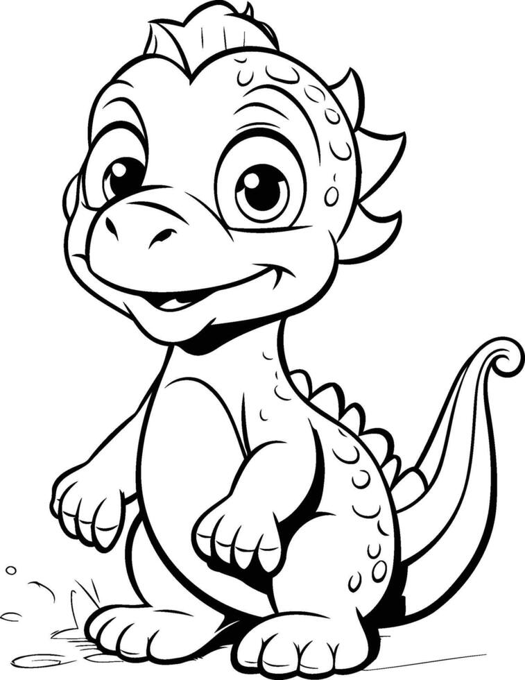 Cute Cartoon Dinosaur - Black and White Cartoon Illustration. vector