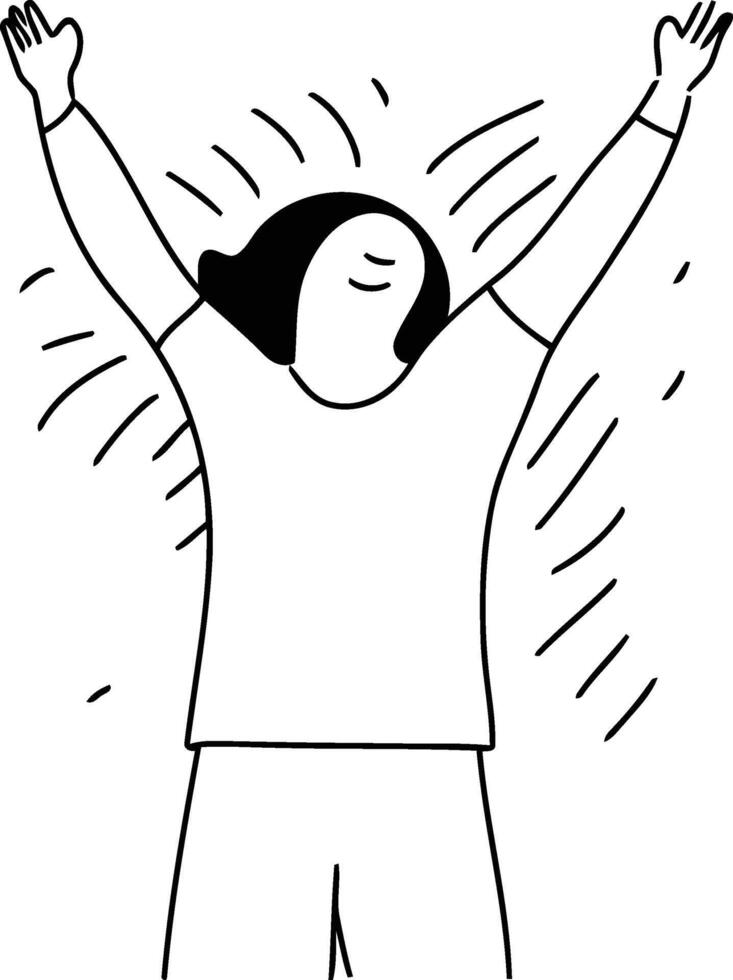 Happy man with raised hands in the air. Hand drawn illustration. vector