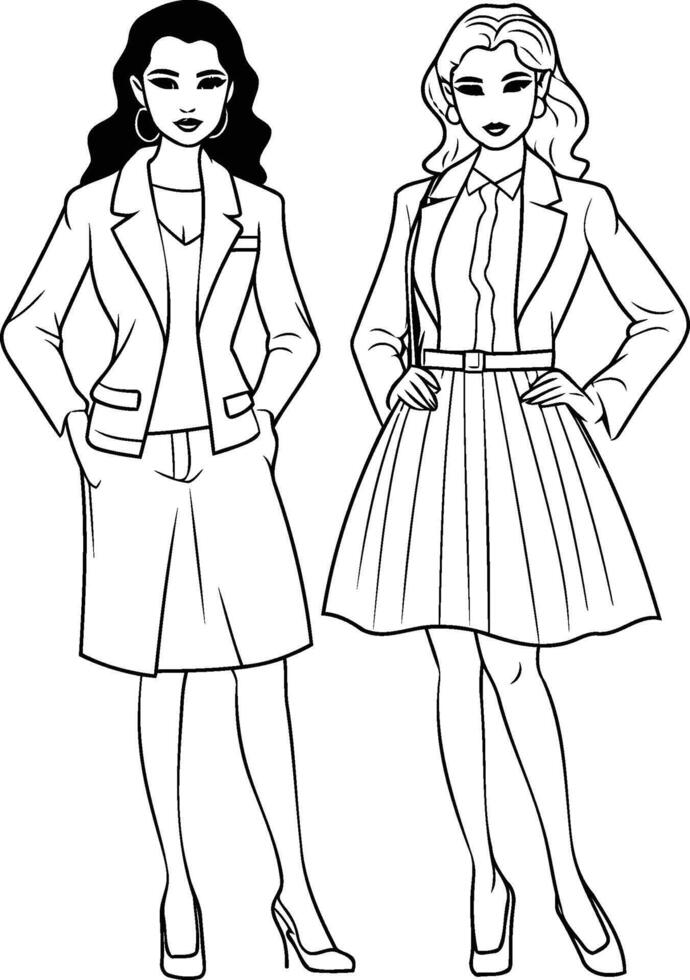 Fashion models in sketch-style. Black and white. vector