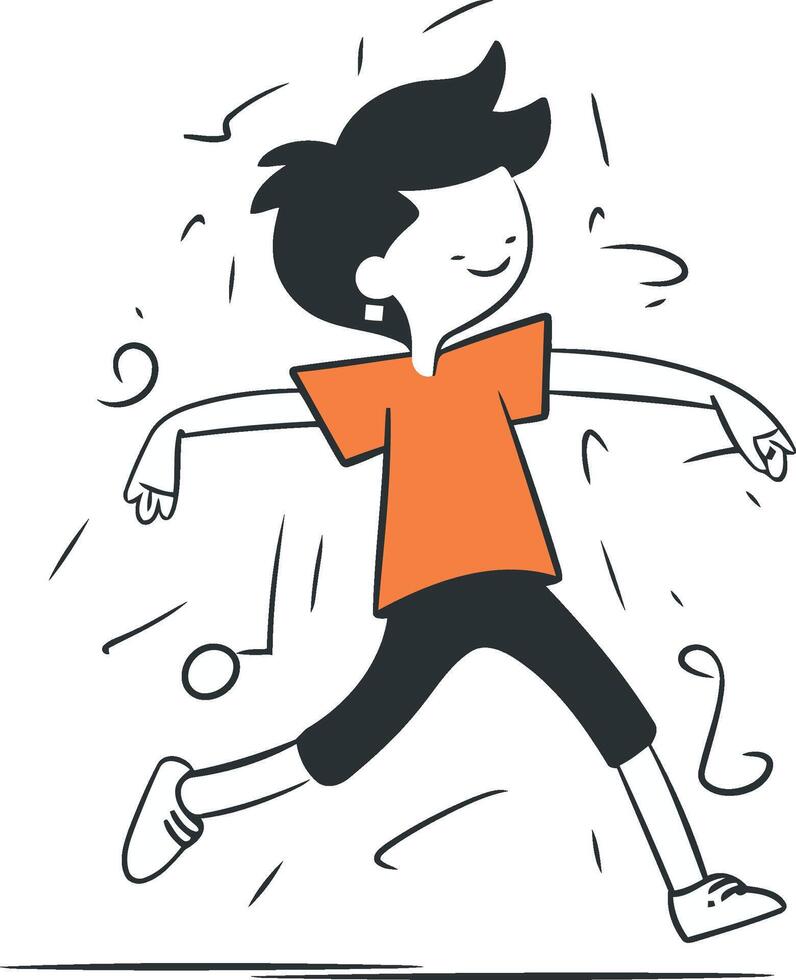 Cartoon illustration of a boy running away from the ball. Stylized flat illustration. vector