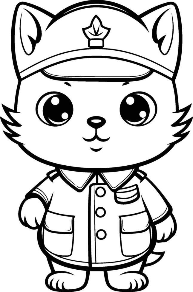 Black and White Cartoon Illustration of Cute Fox Army Animal Character Coloring Book vector