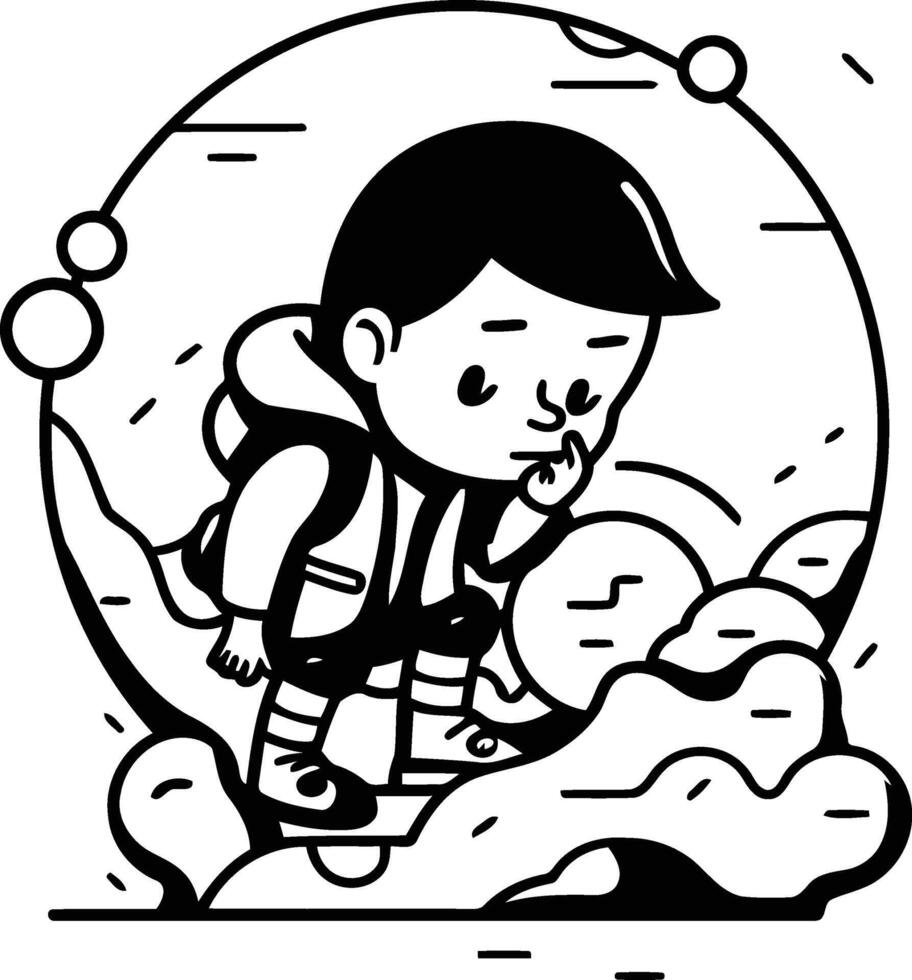 Cute boy explorer in the sea. flat style. vector