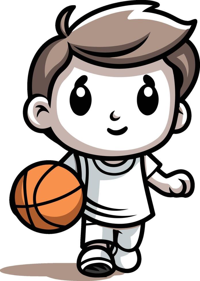Boy Playing Basketball - Cartoon Character Illustration vector