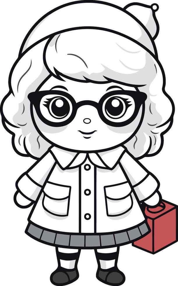Cute cartoon girl in glasses with a book. vector