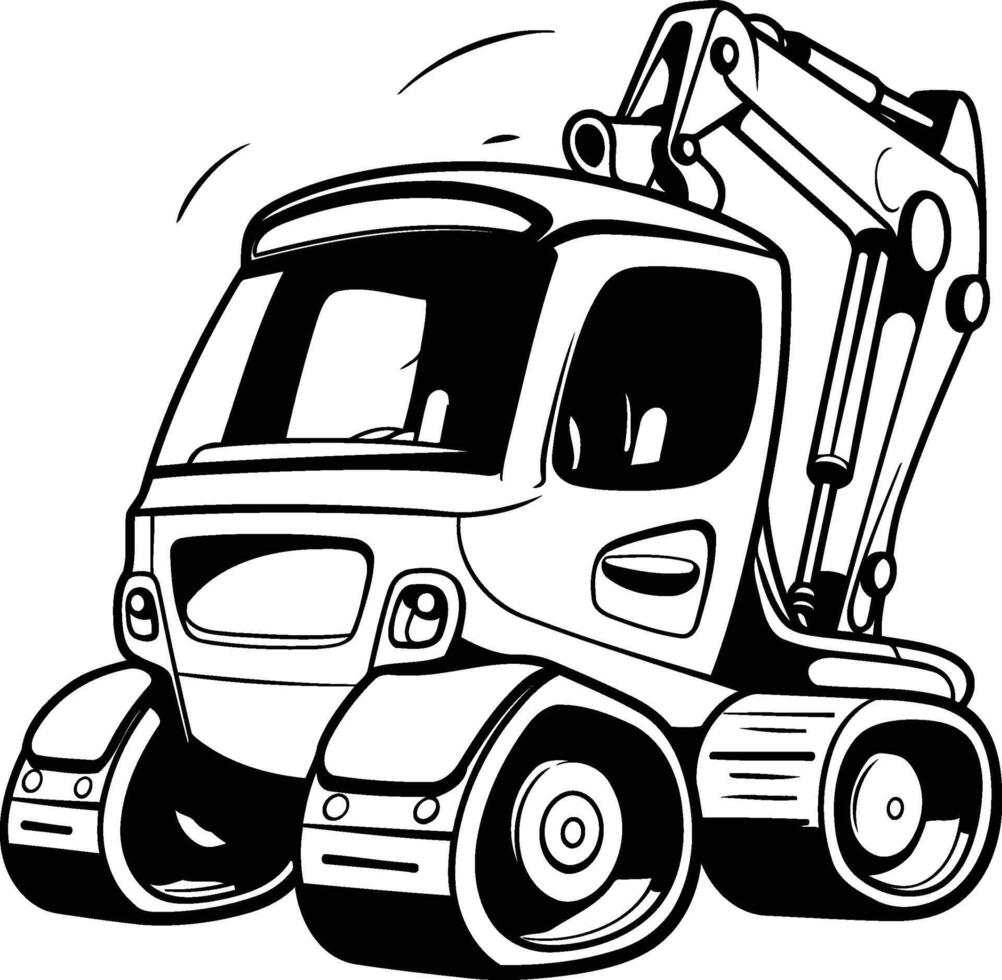 Excavator - black and white illustration for coloring book. vector