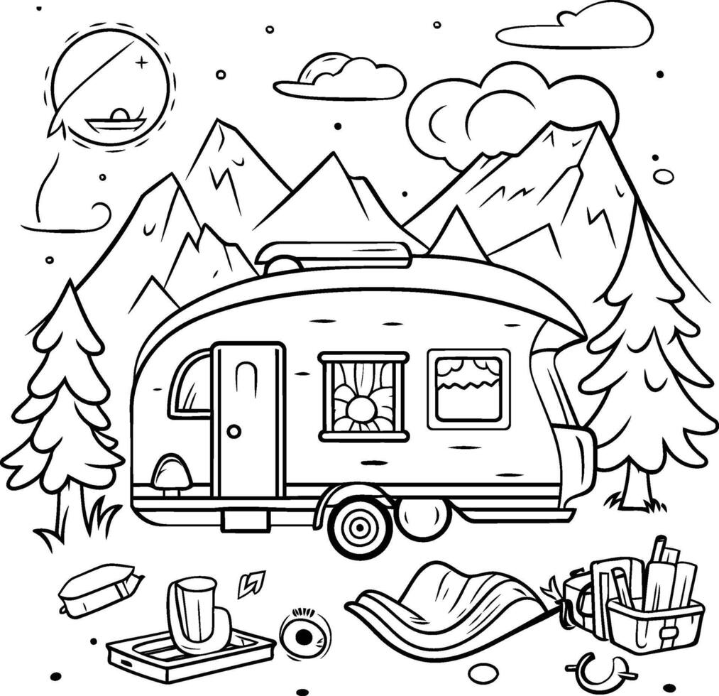 Coloring book for children. Rv Camping vector