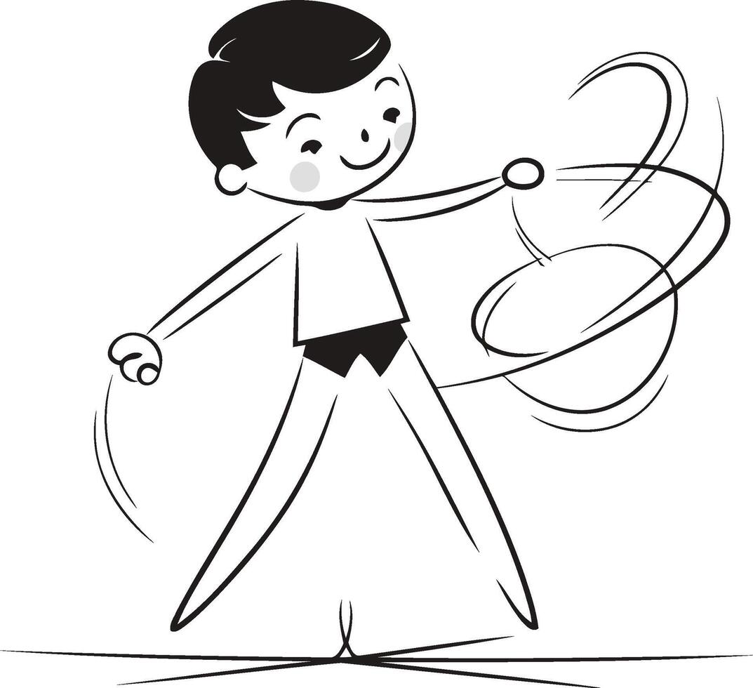 Boy gymnast with a ball. Black and white illustration. vector