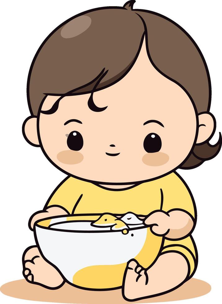 Illustration of a Cute Baby Boy Eating a Bowl of Corn vector