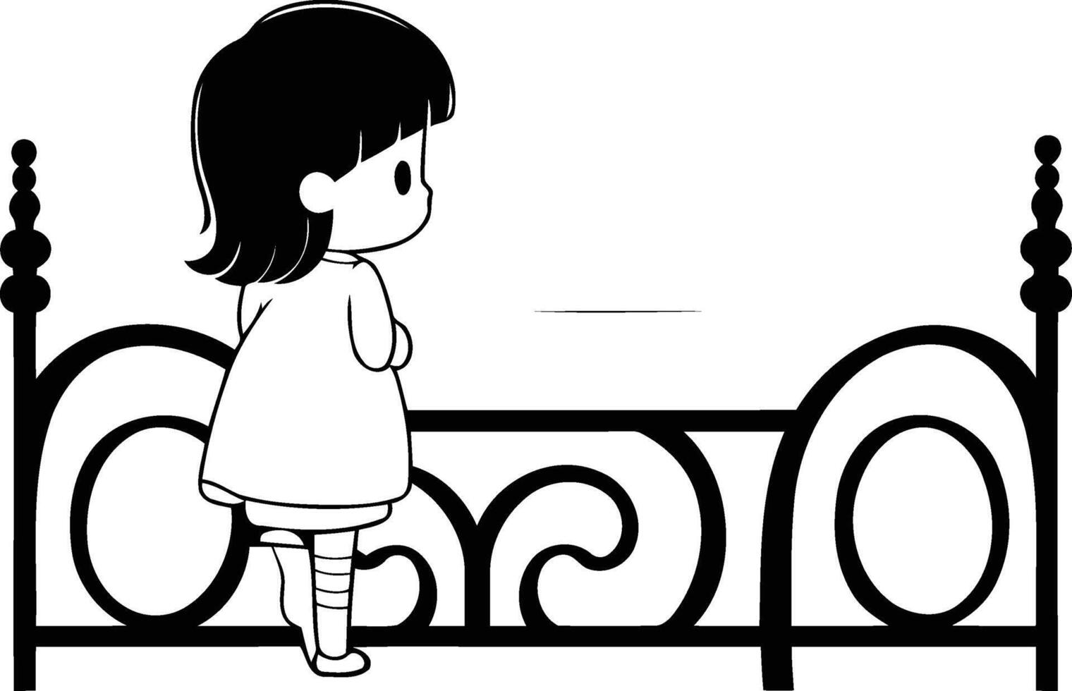 illustration of a little girl standing on the balcony and looking at the sea vector