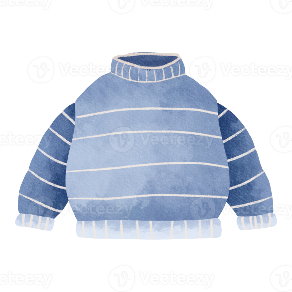 isolated watercolor winter set of blue sweater png