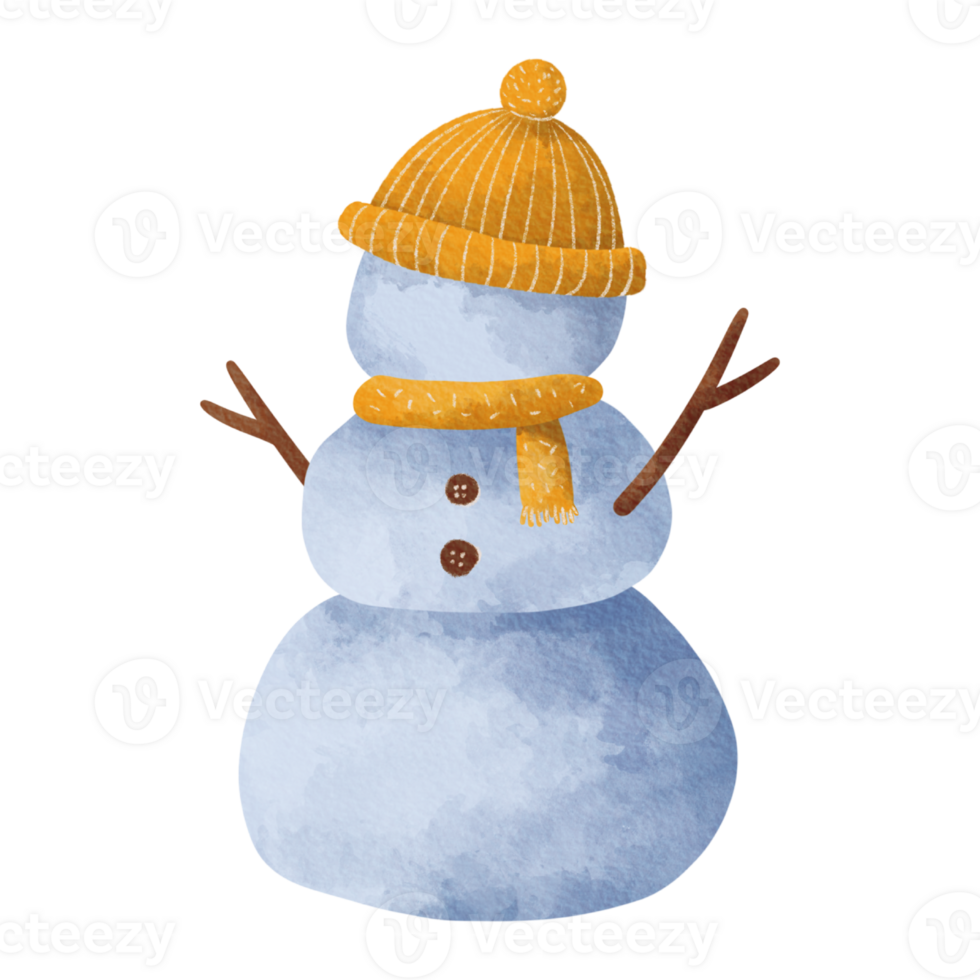 isolated watercolor winter set of snowman with hat and scarf png