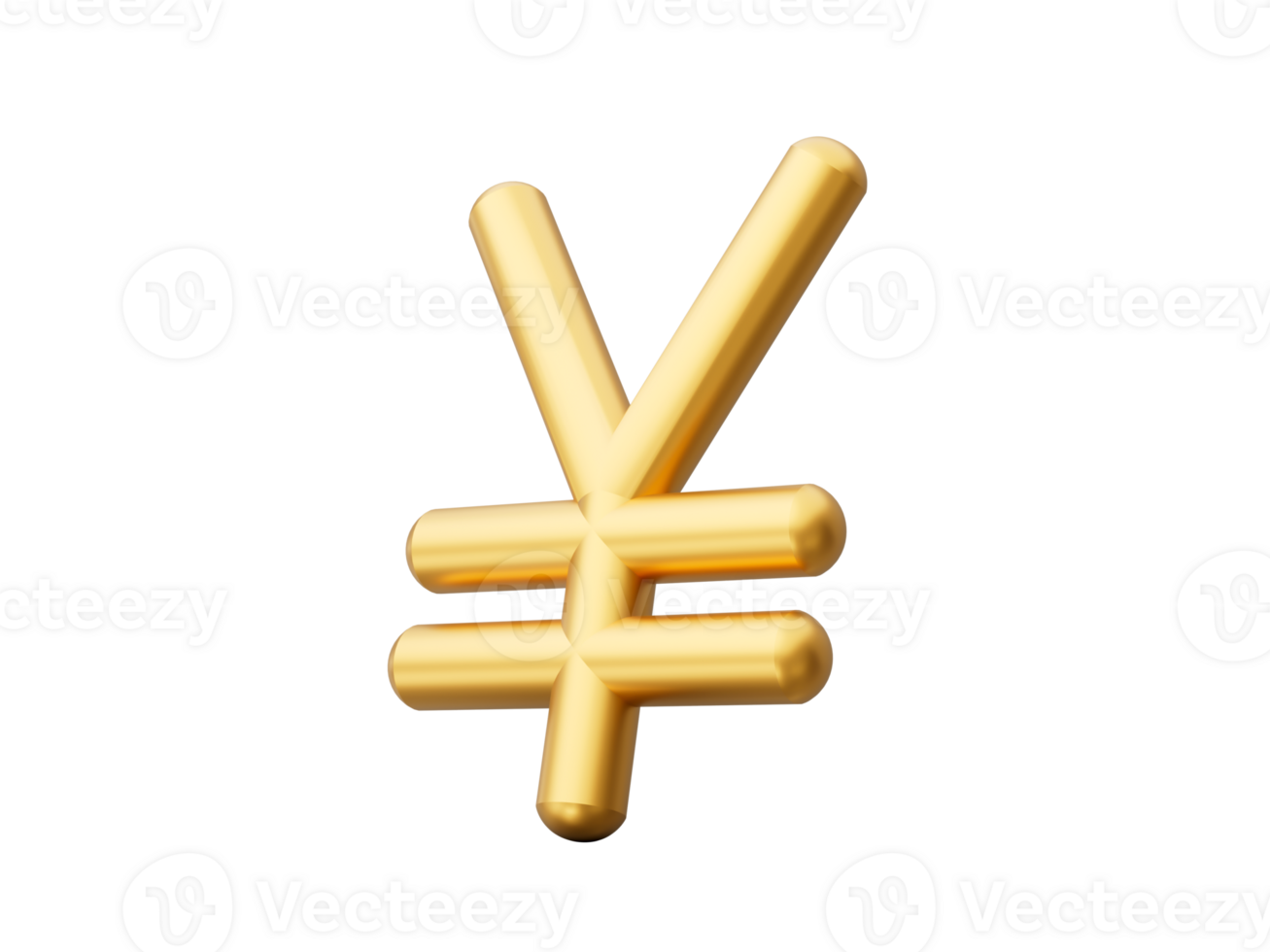 Yen Symbol made of gold with reflection . 3d illustration png