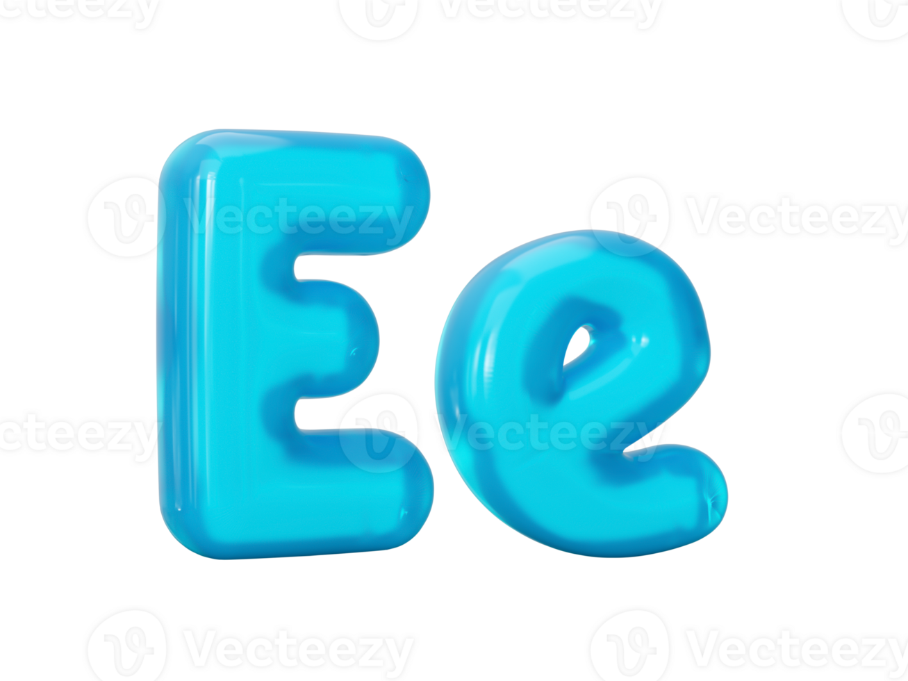 Aqua Blue jelly letter Ee isolated - e 3d illustration png