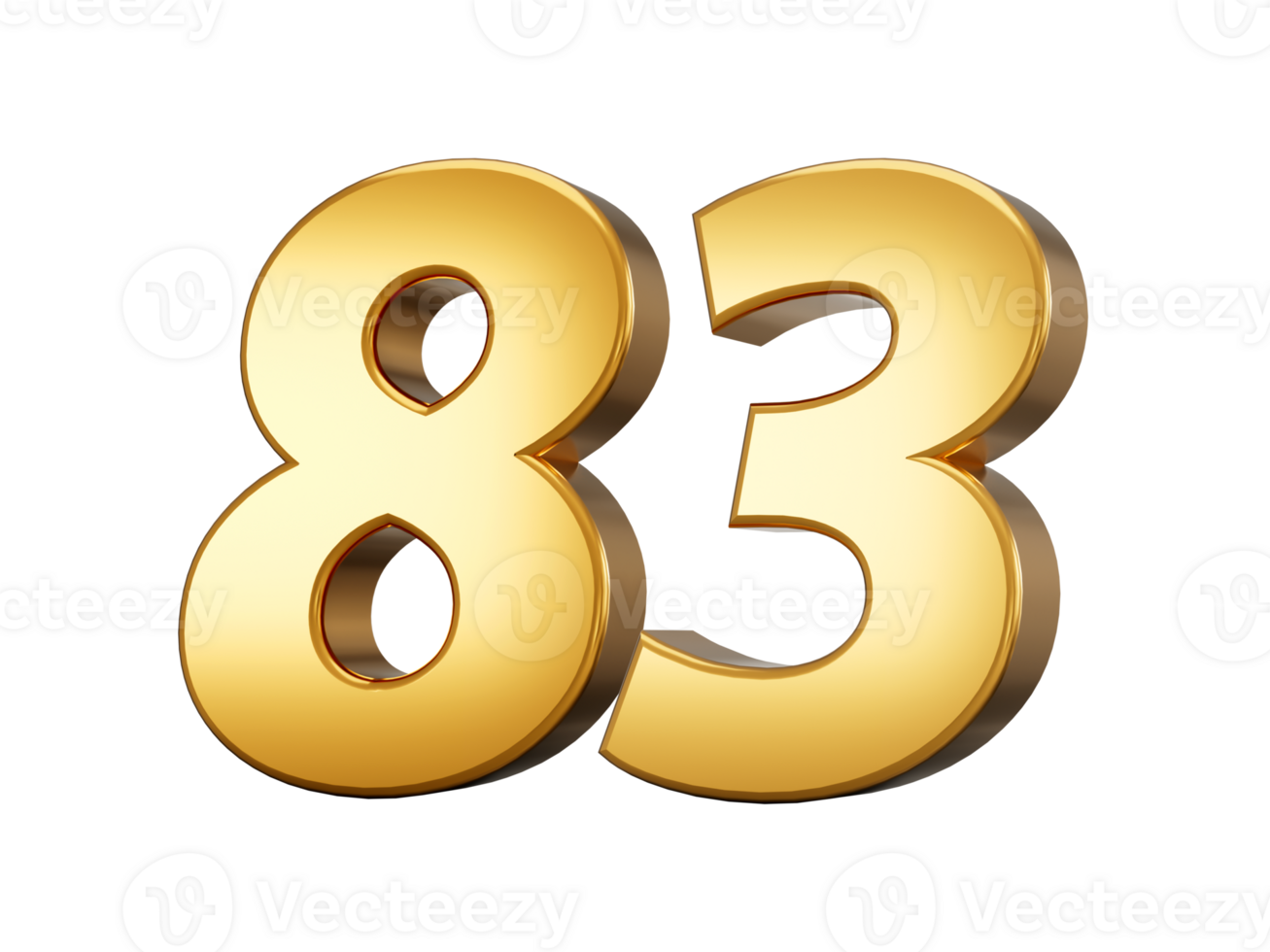 3d Shiny Gold Number 83, Eighty Three 3d Gold Number, 3d illustration png