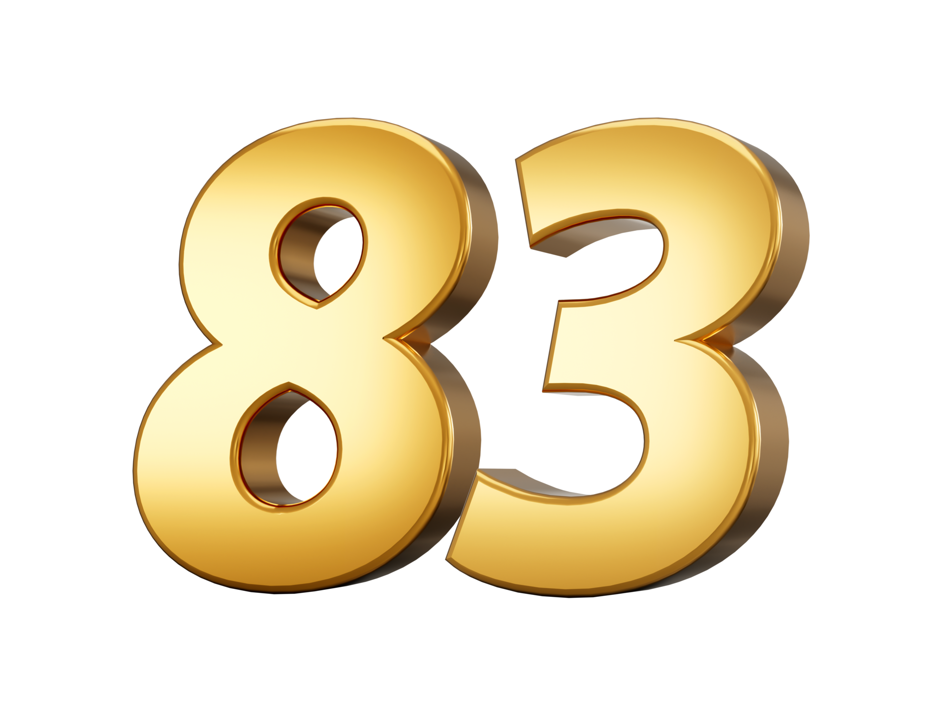 3d glänzend Gold Nummer 83, achtzig drei 3d Gold Nummer, 3d ...