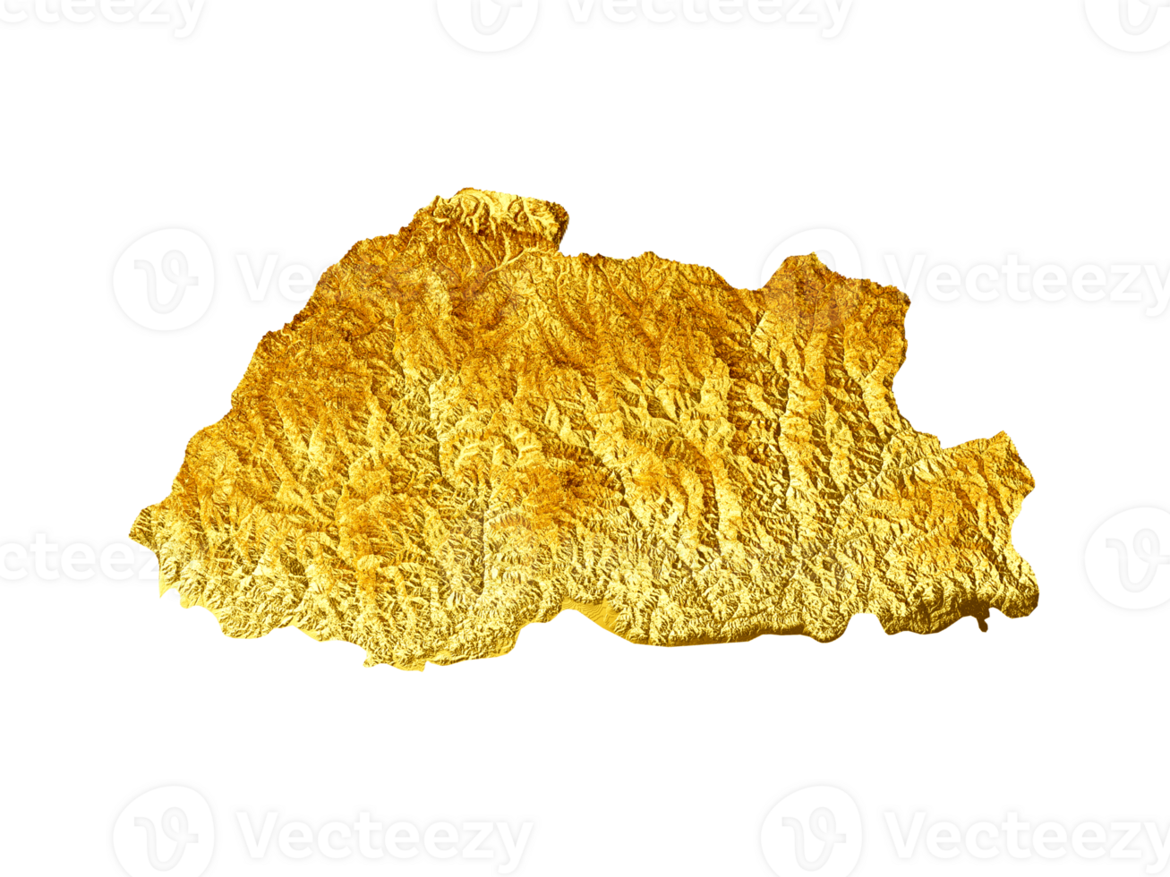 Bhutan Map Golden metal Color Height map 3d illustration png