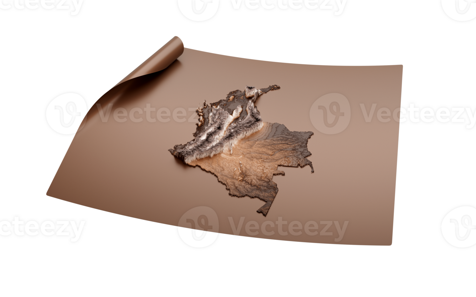 Map Of Colombia Old Style Brown On Unrolled Map Paper Sheet, 3d illustration png