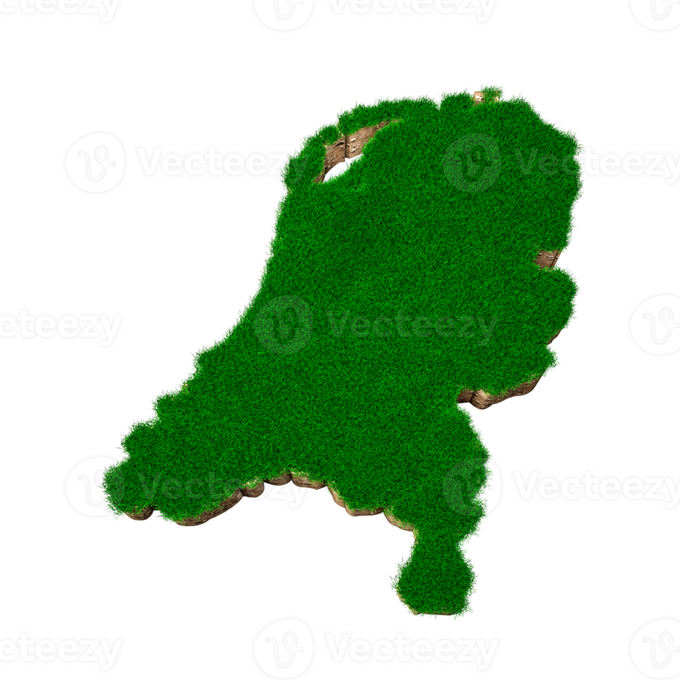 Netherlands map soil land geology cross section with green grass 3d illustration png