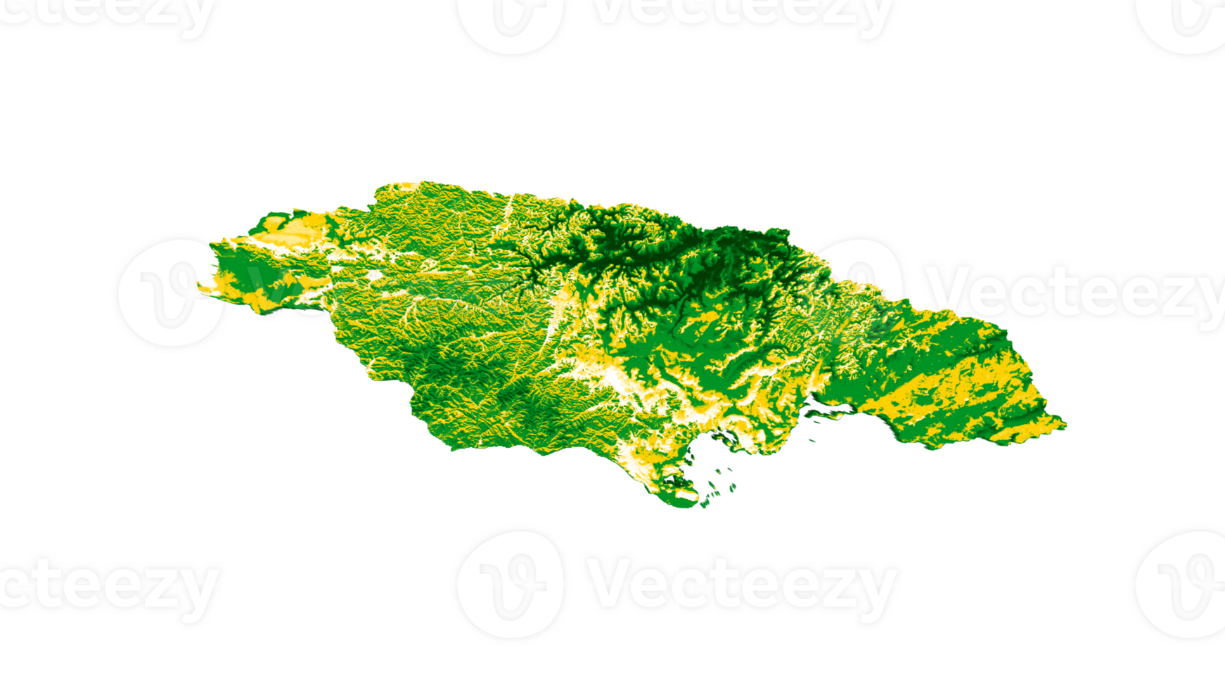 Jamaica map with the flag Colors Green and yellow Shaded relief map 3d illustration png