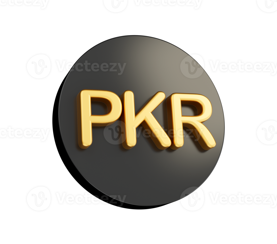 3d Golden Pakistani Rupee PKR Symbol With Rounded Black Icon, 3d illustration png