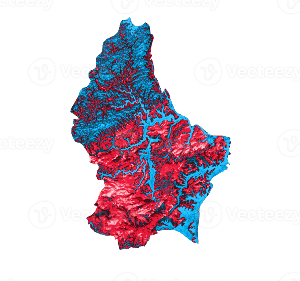 Luxembourg map with the flag Colors Blue and Red Shaded relief map 3d illustration png