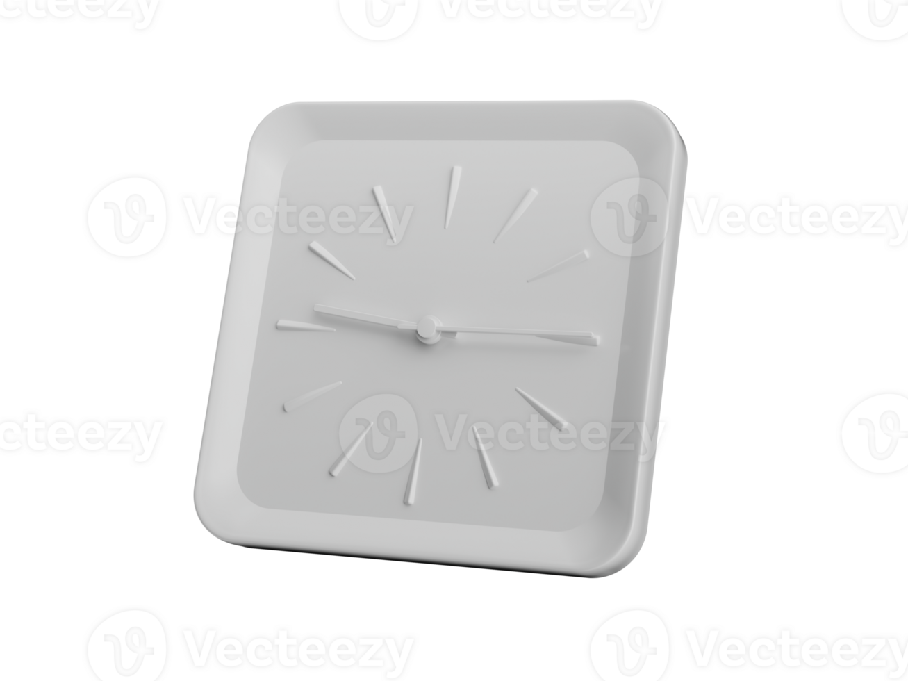 3d Simple White Square Wall Clock, Nine Fifteen Quarter Past 9 , 3d illustration png