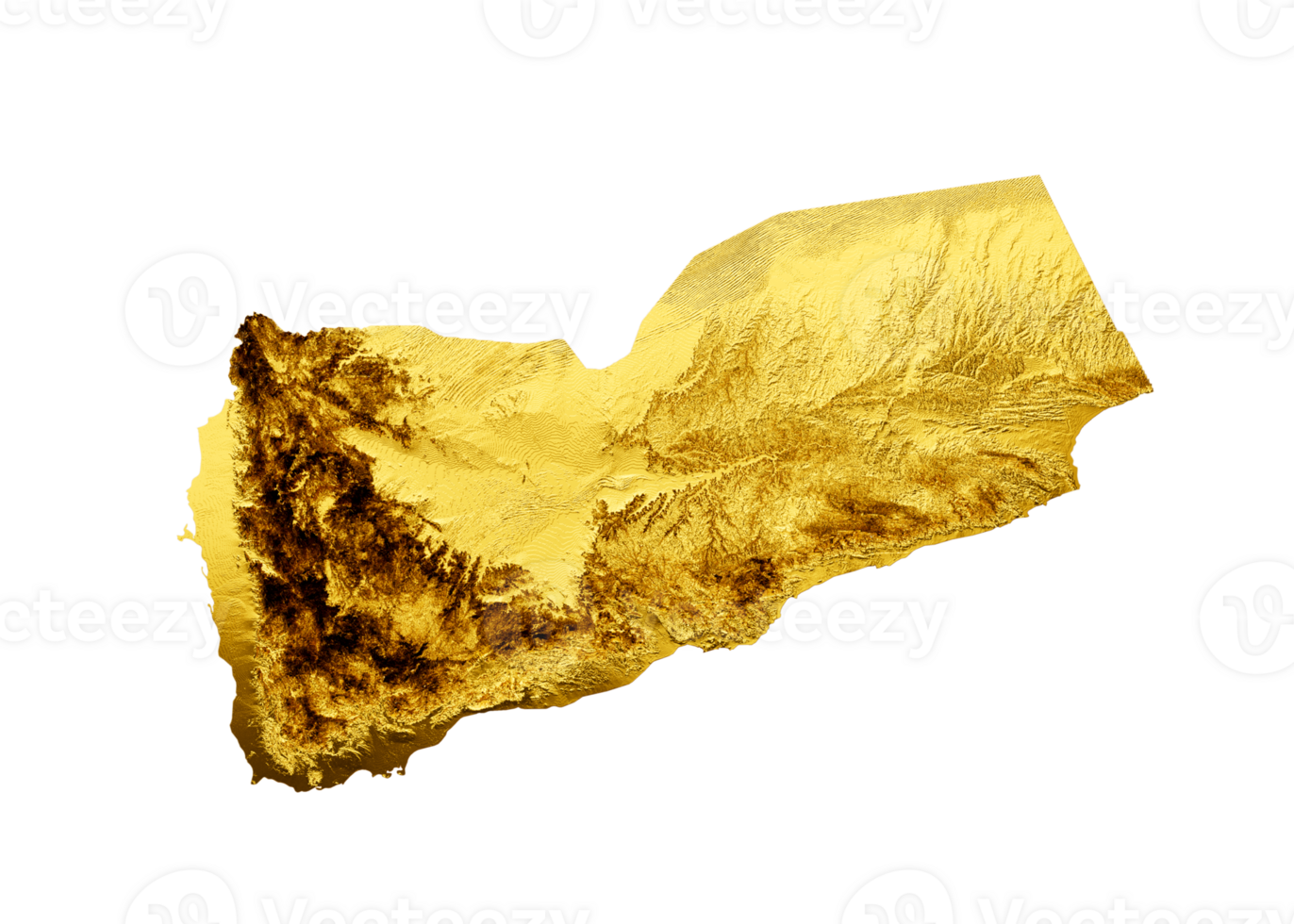Yemen Map Golden metal Color Height map 3d illustration png