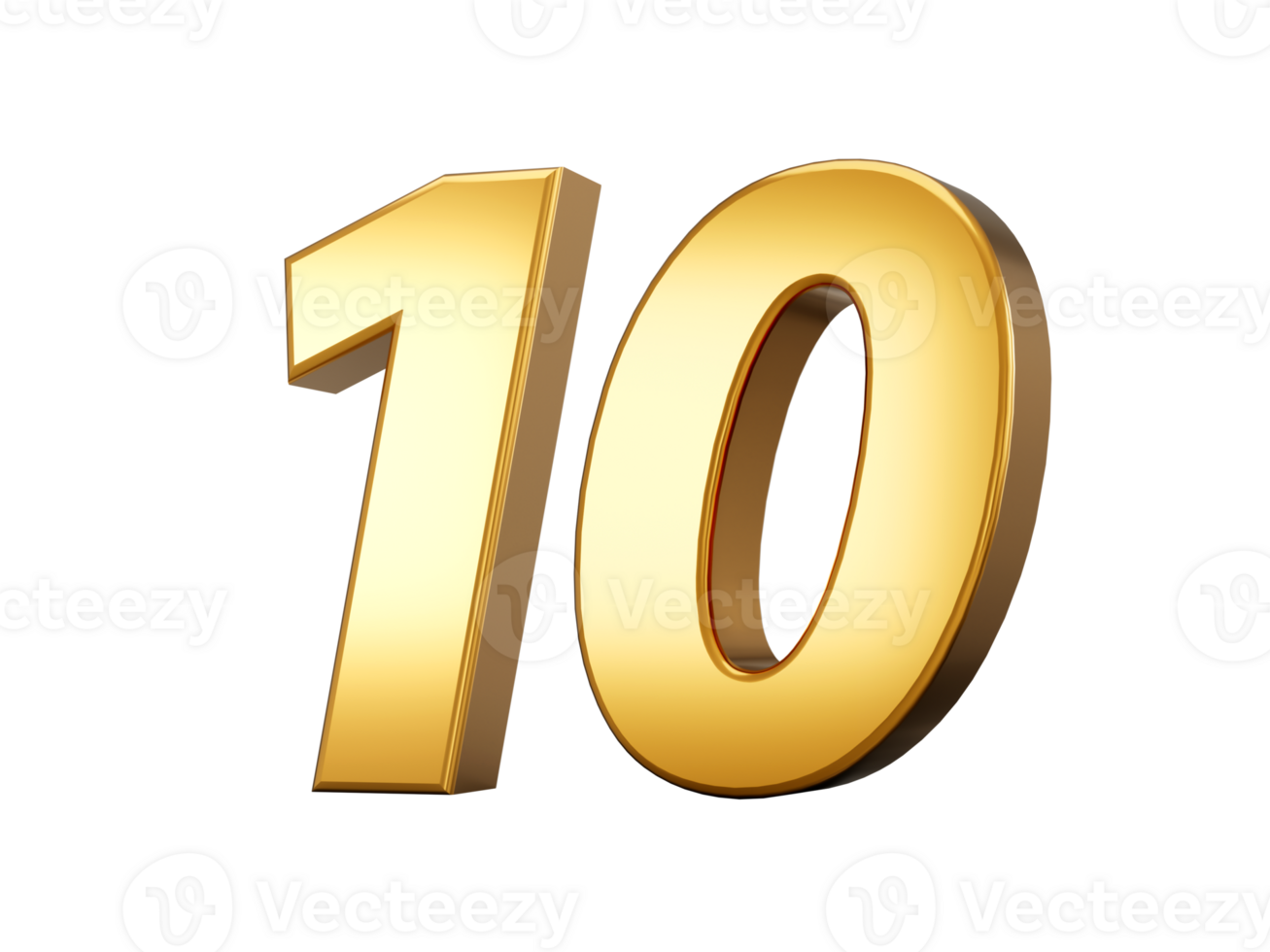 Golden metallic Number 10 Ten, 3d illustration png
