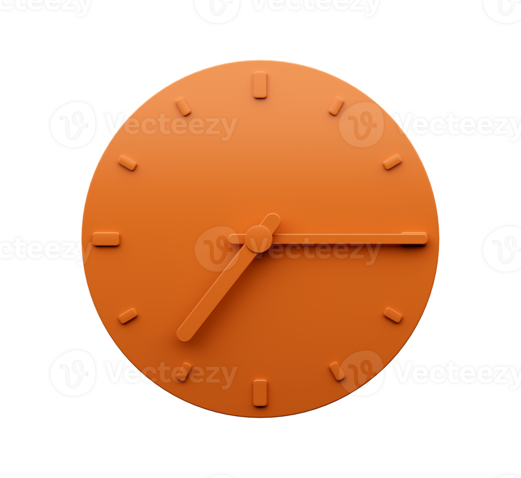 Minimal Orange clock quarter past Seven o'clock abstract Minimalist wall clock Seven fifteen 3d Illustration png