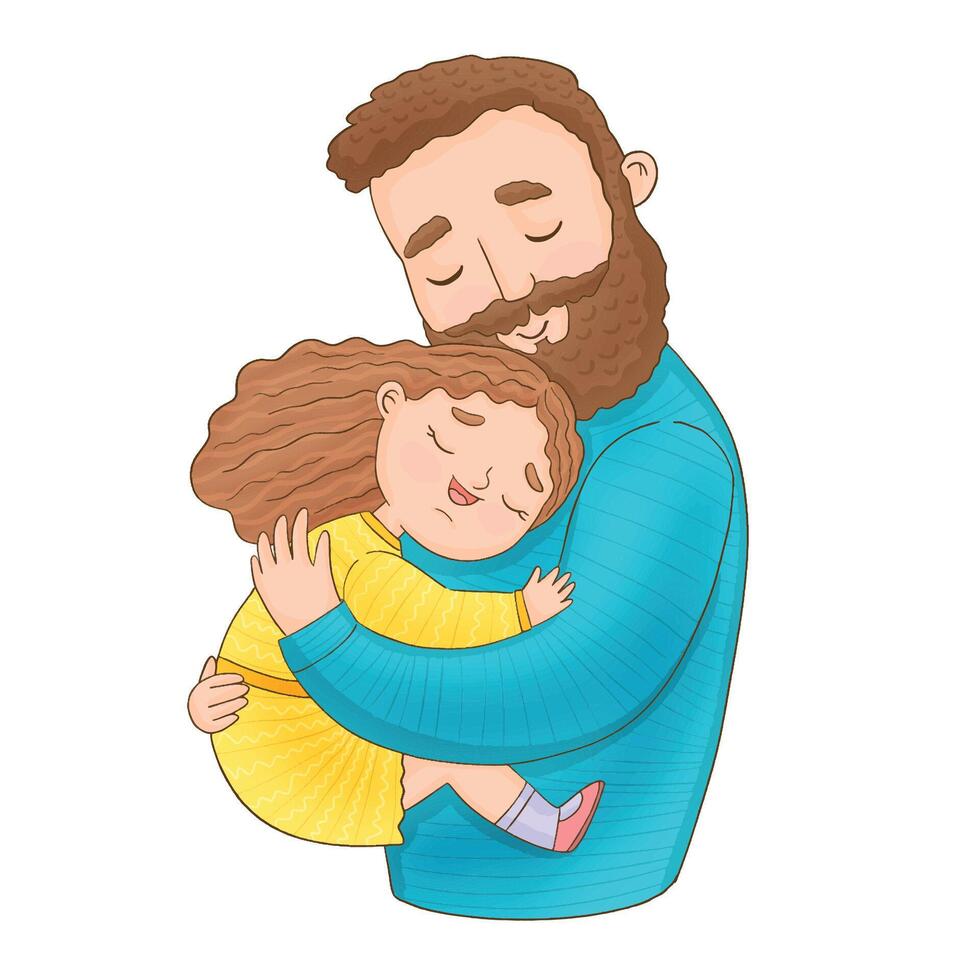 Happy cute kid girl hugging dad love vector