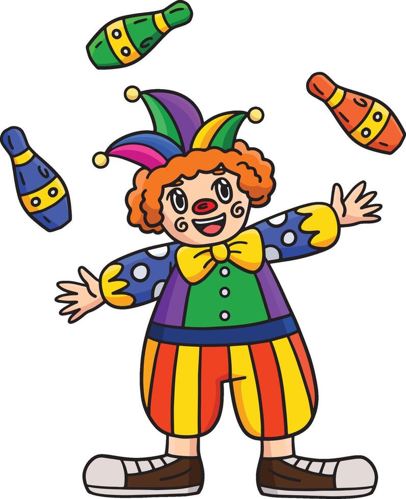 Circus Clown Juggling Pins Cartoon Colored Clipart vector