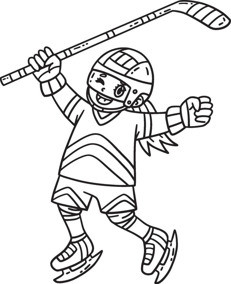 Ice Hockey Player Jumping Isolated Coloring Page vector