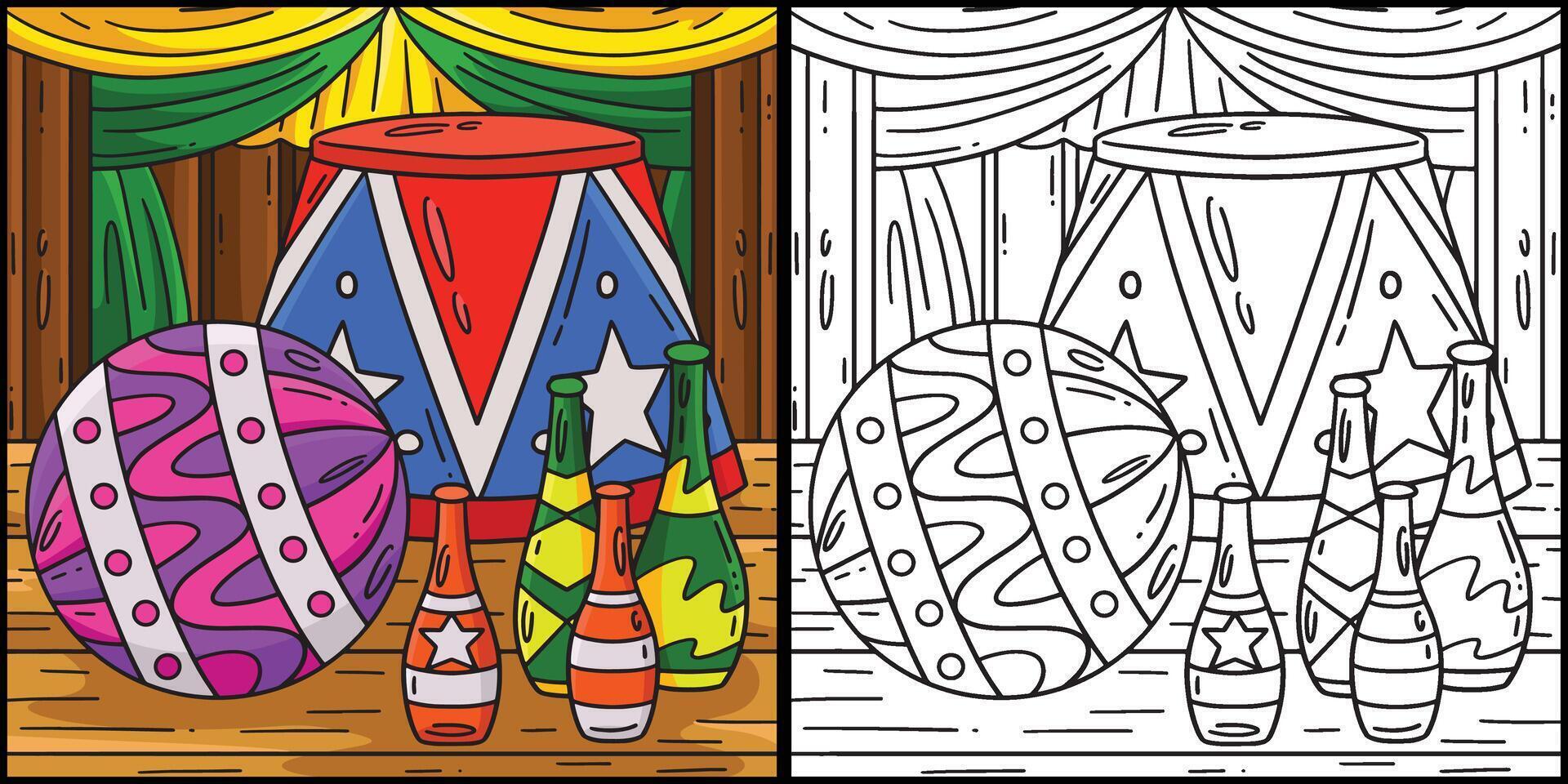Circus Items Coloring Page Colored Illustration vector