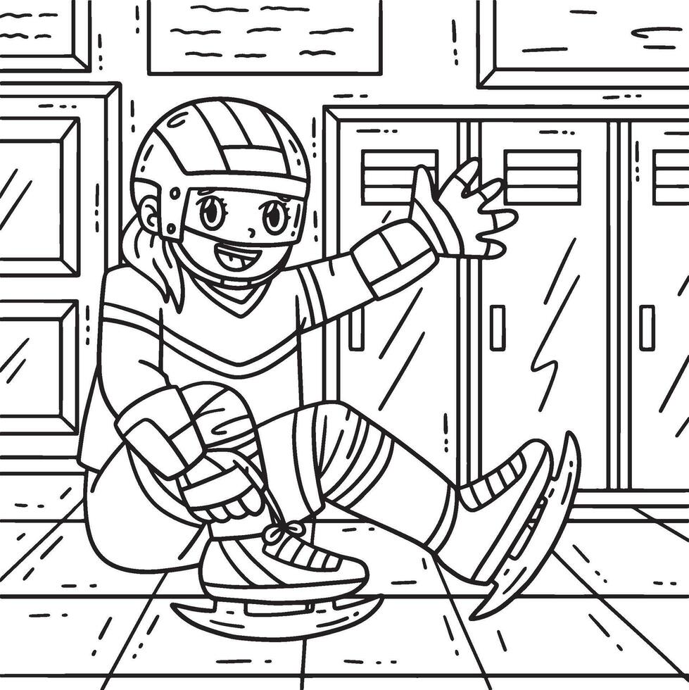Ice Hockey Female Player Wearing Shoes Coloring vector
