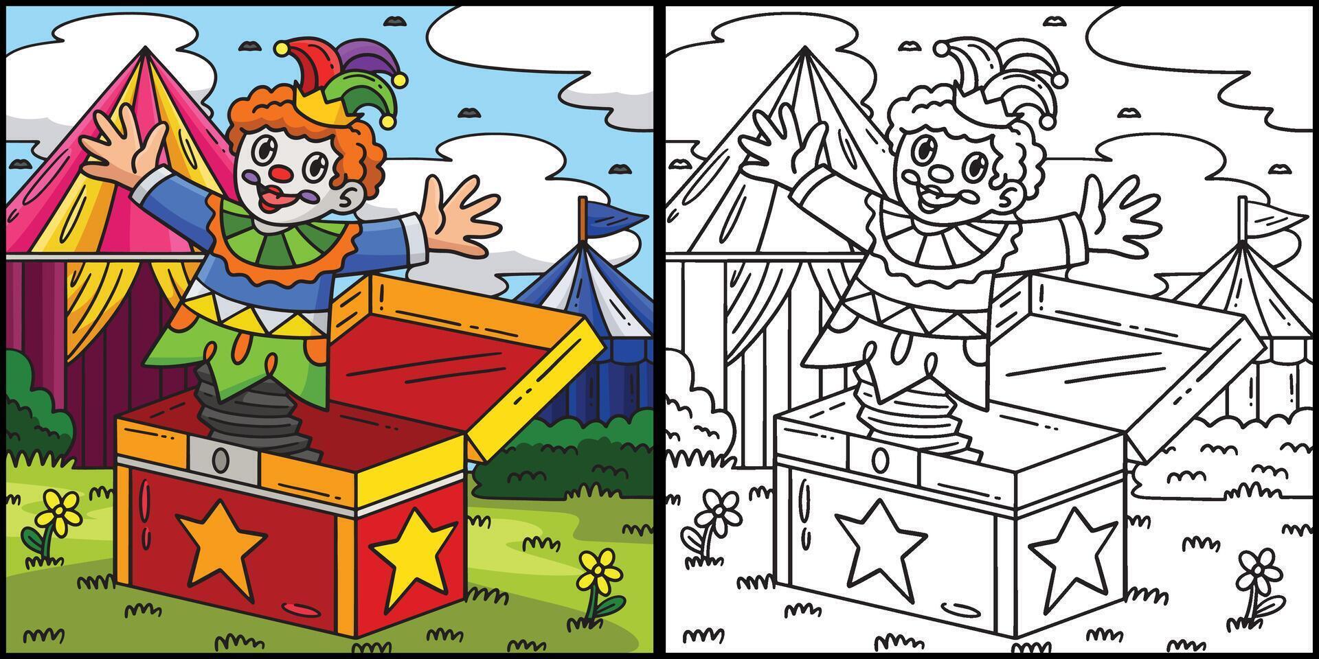 Circus Clown In A Box Colored Illustration vector