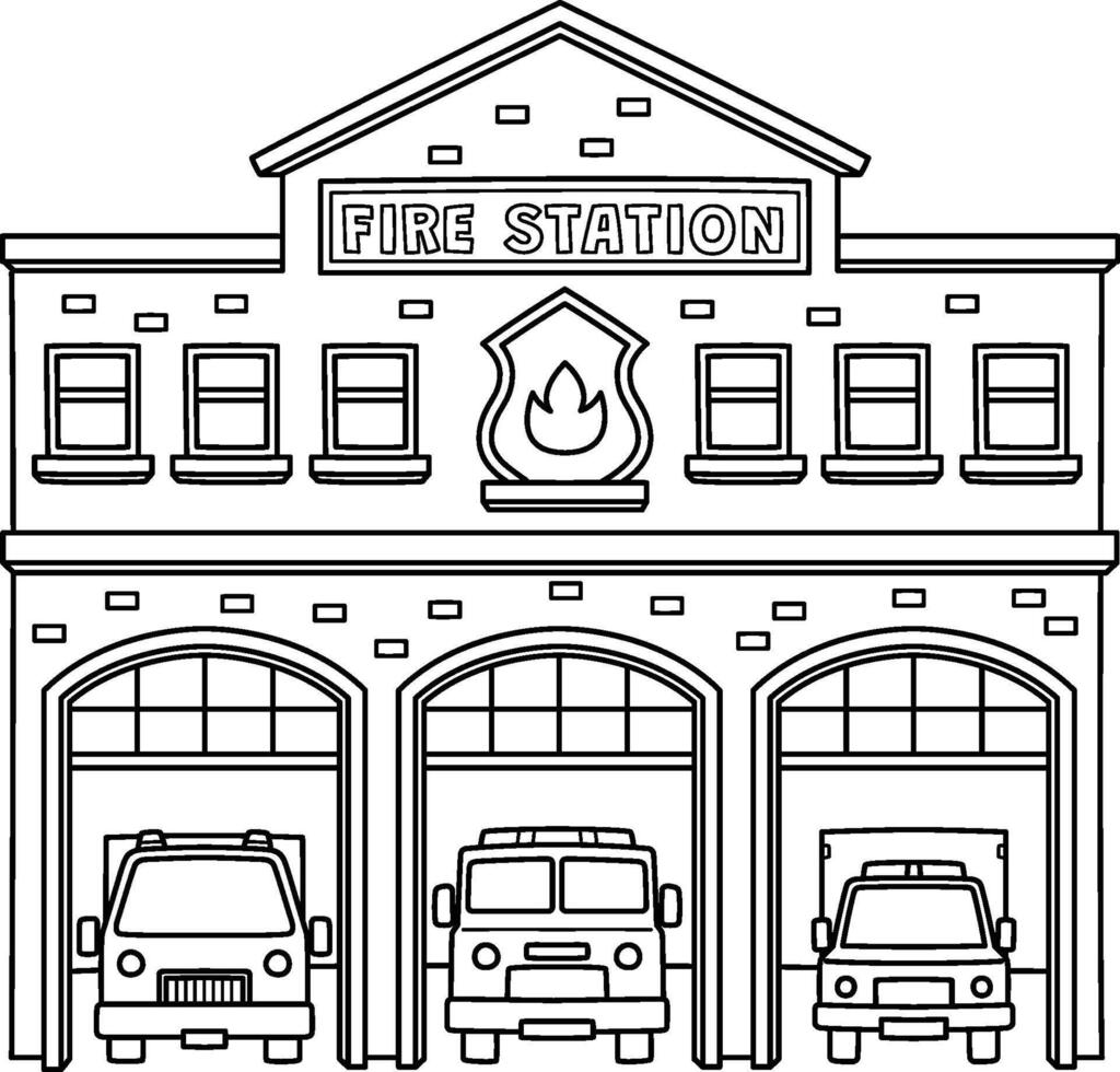 Fire StationIsolated Coloring Page for Kids vector