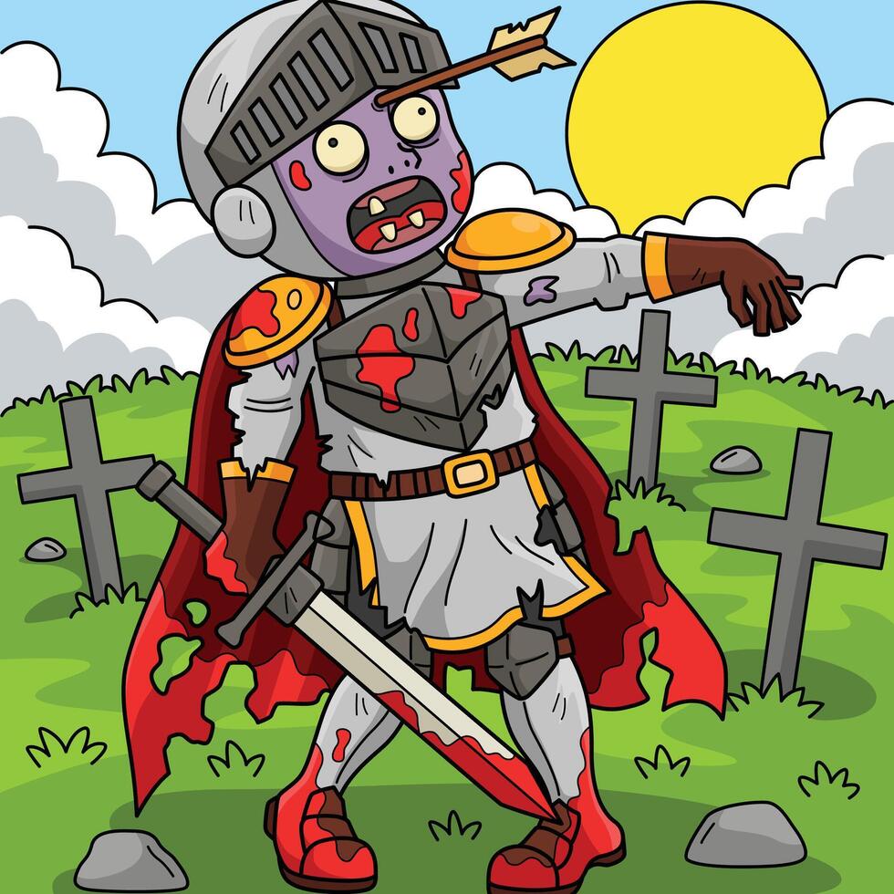 Zombie Knight Colored Cartoon Illustration vector