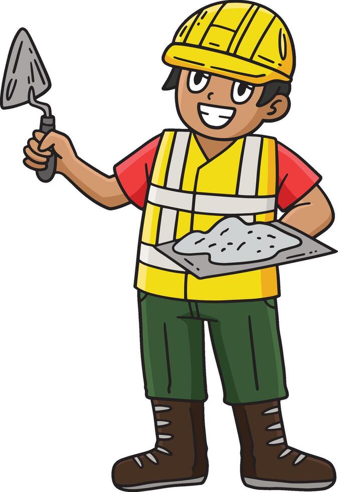 Construction Worker with Plaster Cartoon Clipart vector