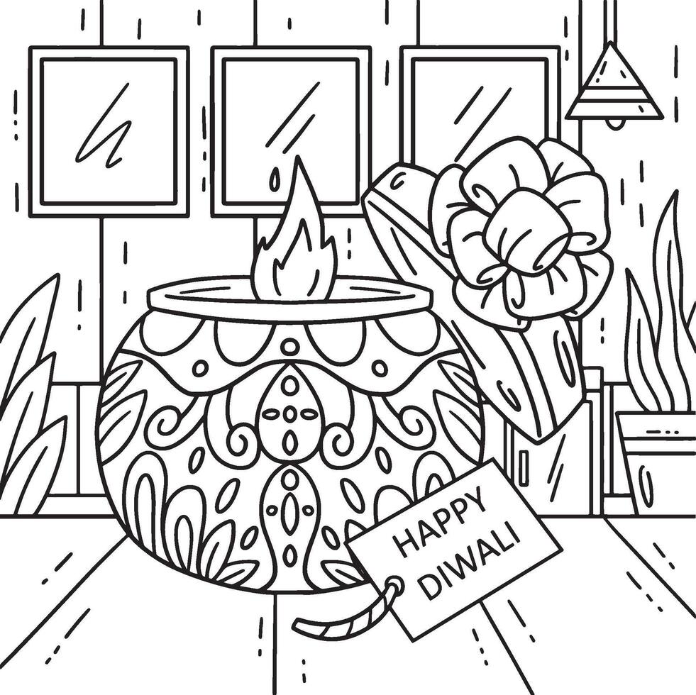 Diwali Candle Present Coloring Page for Kids vector