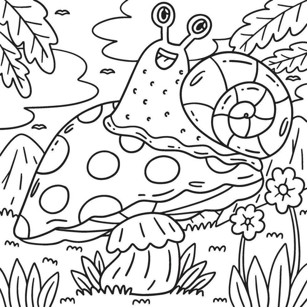 Mushroom and Snail Coloring Page for Kids vector