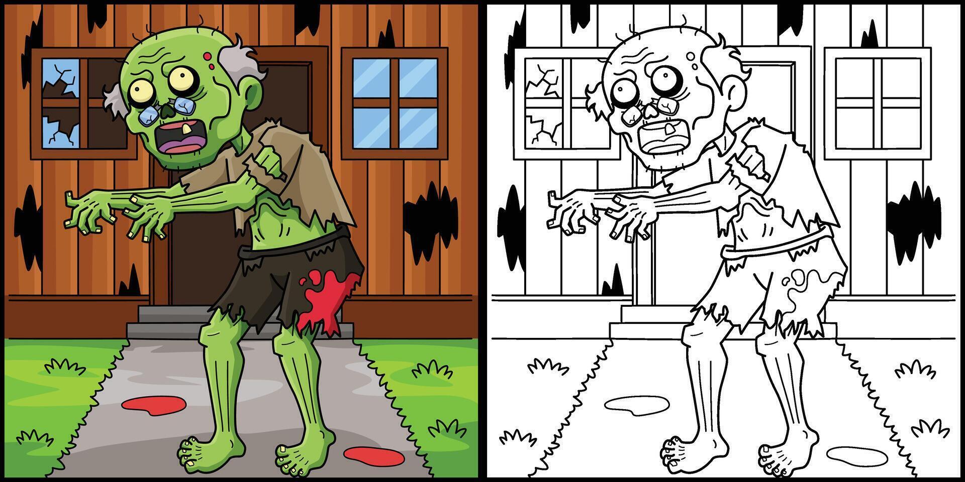 Old Zombie Coloring Page Colored Illustration vector