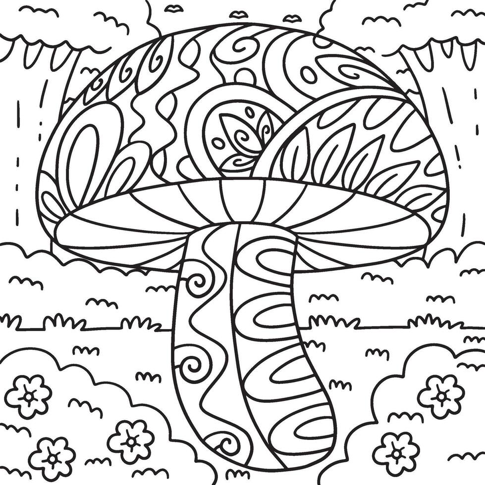Mushroom with Patterns Coloring Page for Kids vector