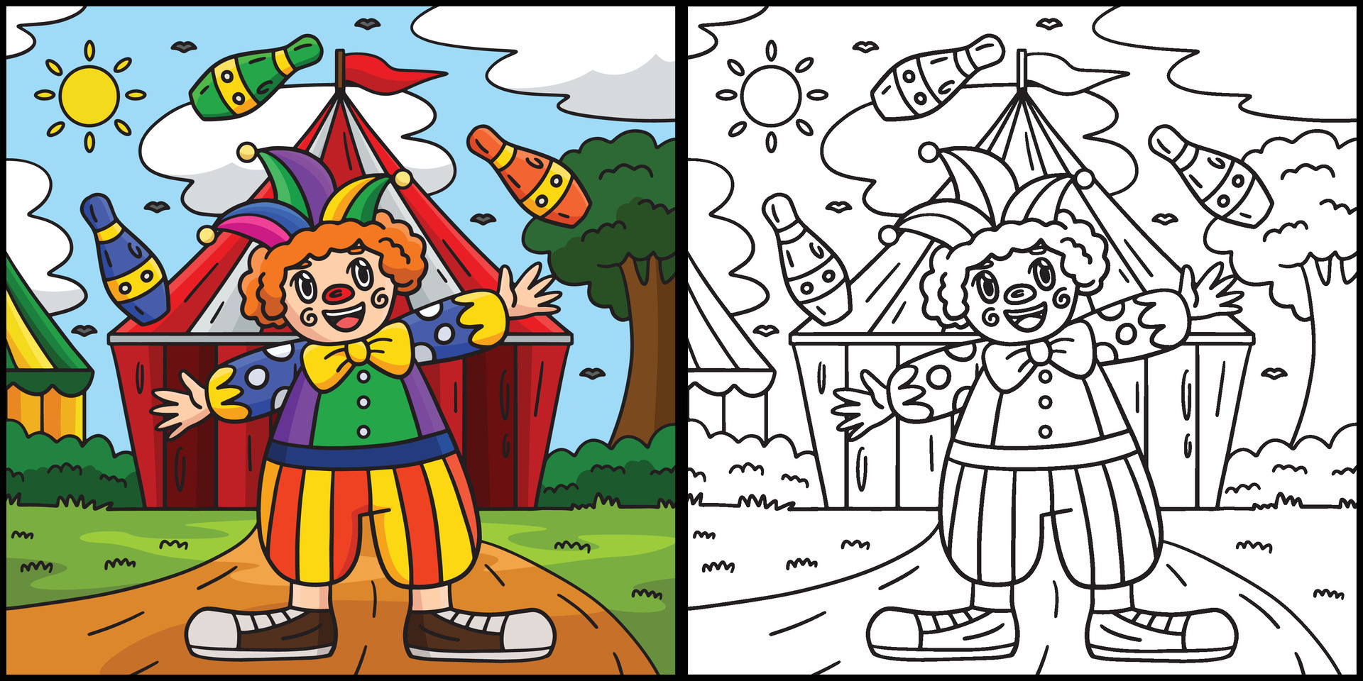 Circus Clown Juggling Pins Colored Illustration 45390074 Vector Art at