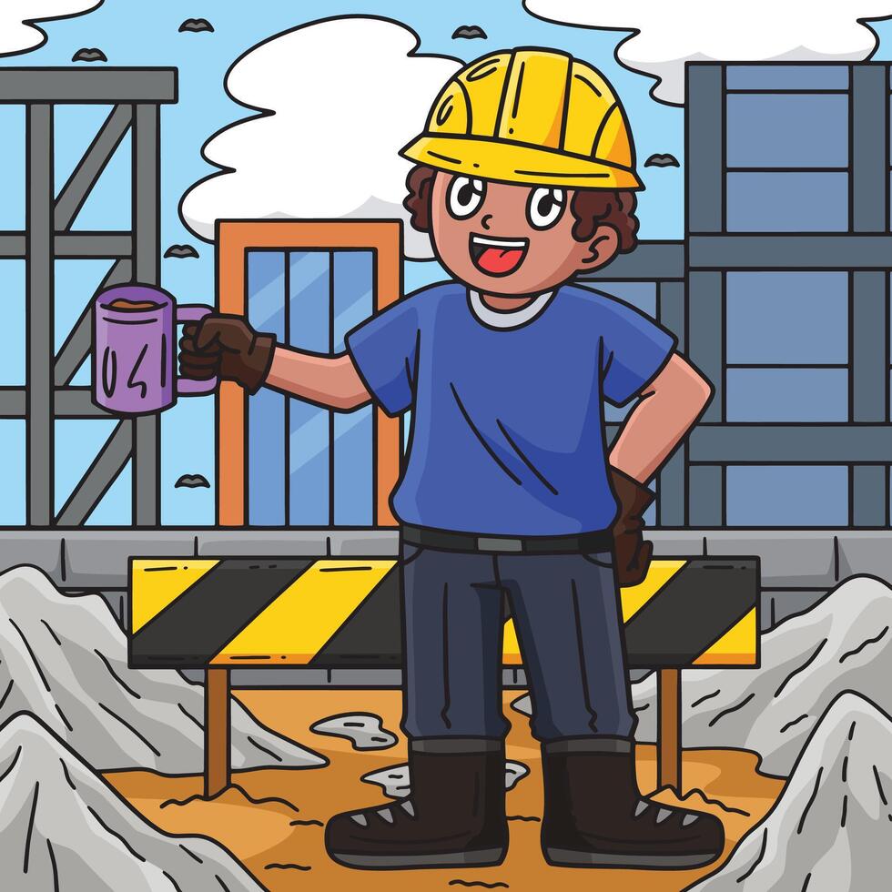 Construction Worker Having a Coffee Break Colored vector