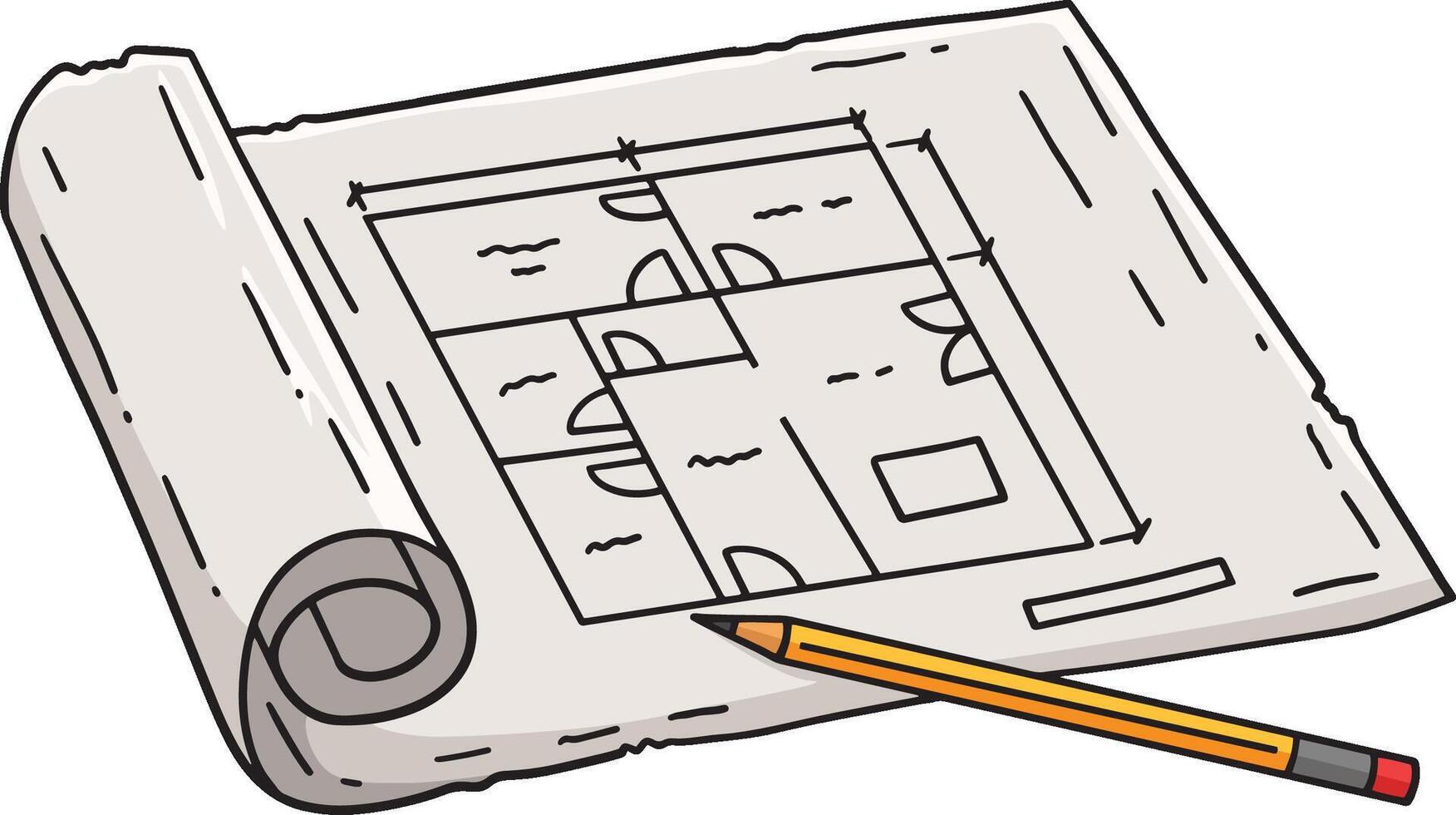 Construction Blueprint and Pencil Cartoon Clipart vector
