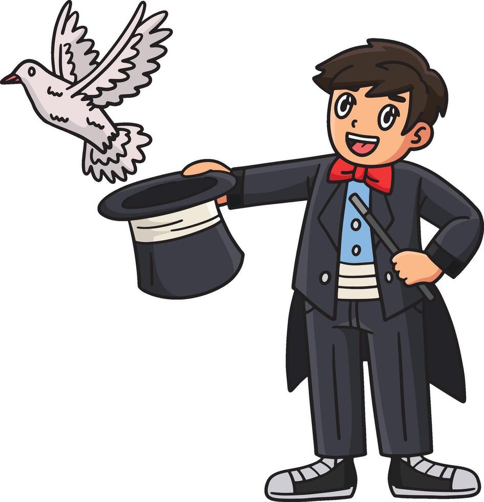 Circus Magician with Dove Cartoon Colored Clipart vector