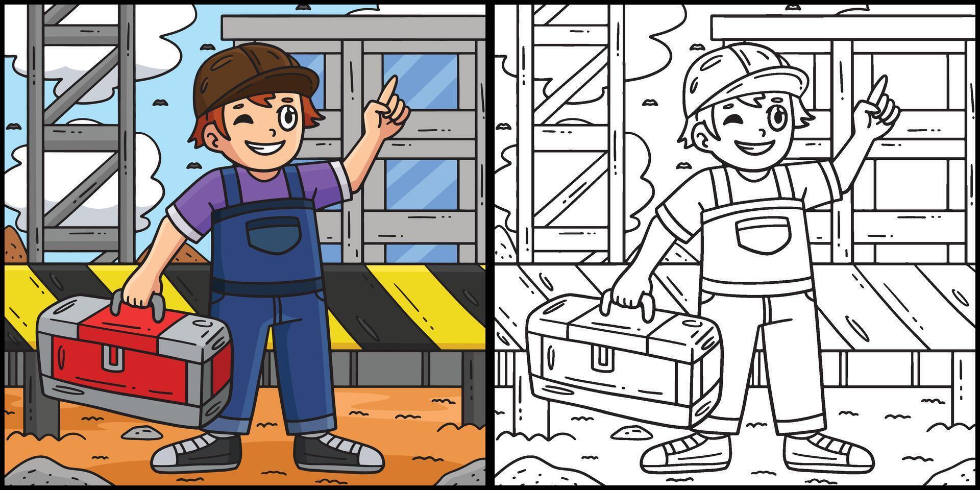 Construction Worker with a Toolbox Illustration vector