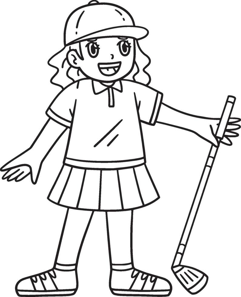 Golf Female Golfer with a Club Isolated Coloring vector
