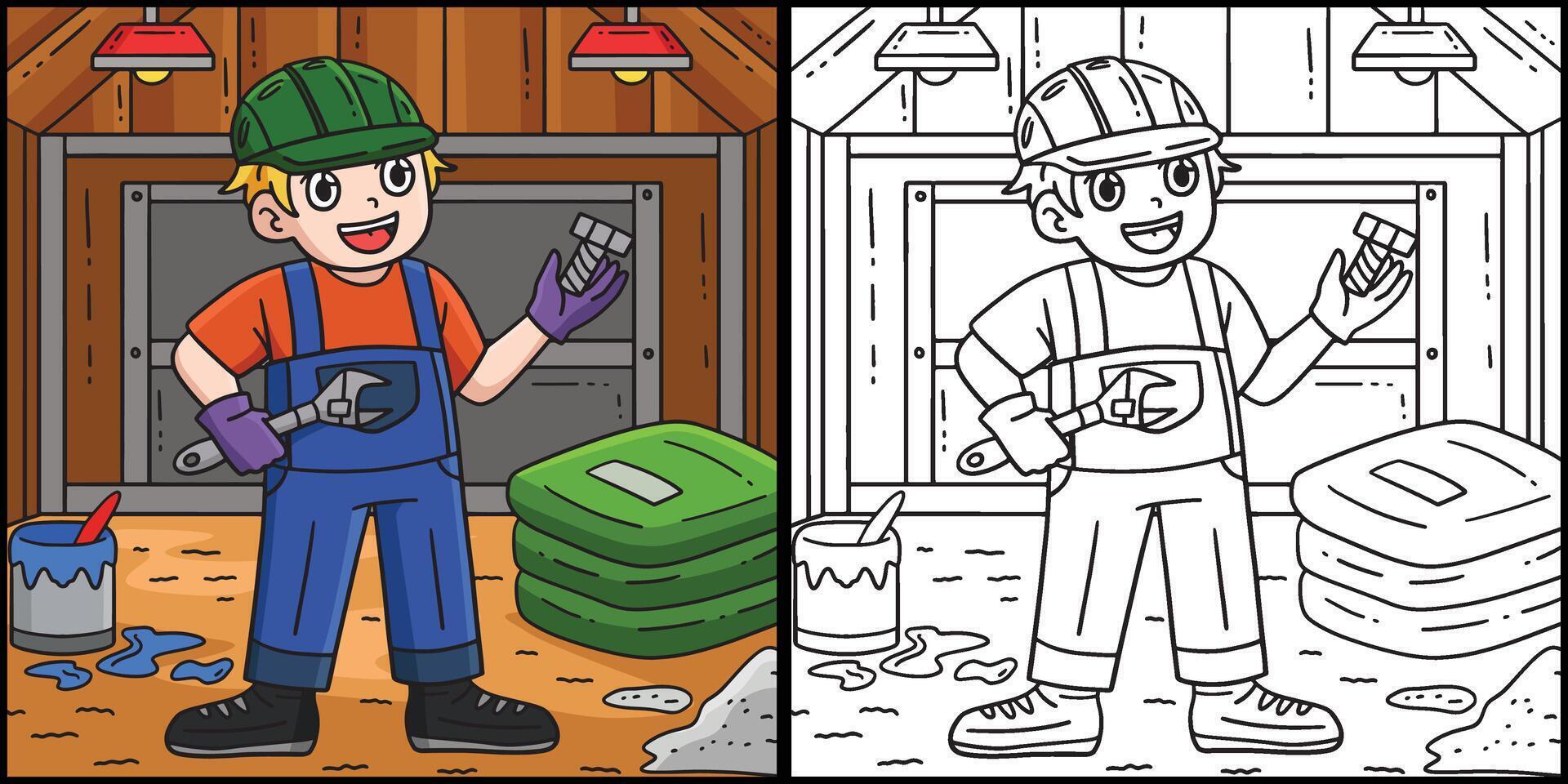 Construction Worker Wrench and Bolt Illustration vector